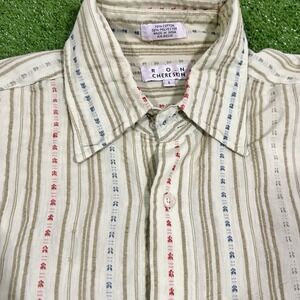 Vintage pastel Button Up LG Easter Yellow 70s decorative stitching Shirt EUC